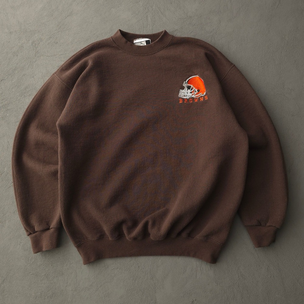 Vintage 90s Puma Brown Sweatshirt Large Cleveland Browns Embroidered NFL